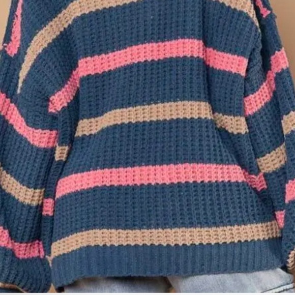 POL Blue, Pink & Tan Striped Chunky Knit Sweater – Size M - Picture 4 of 8